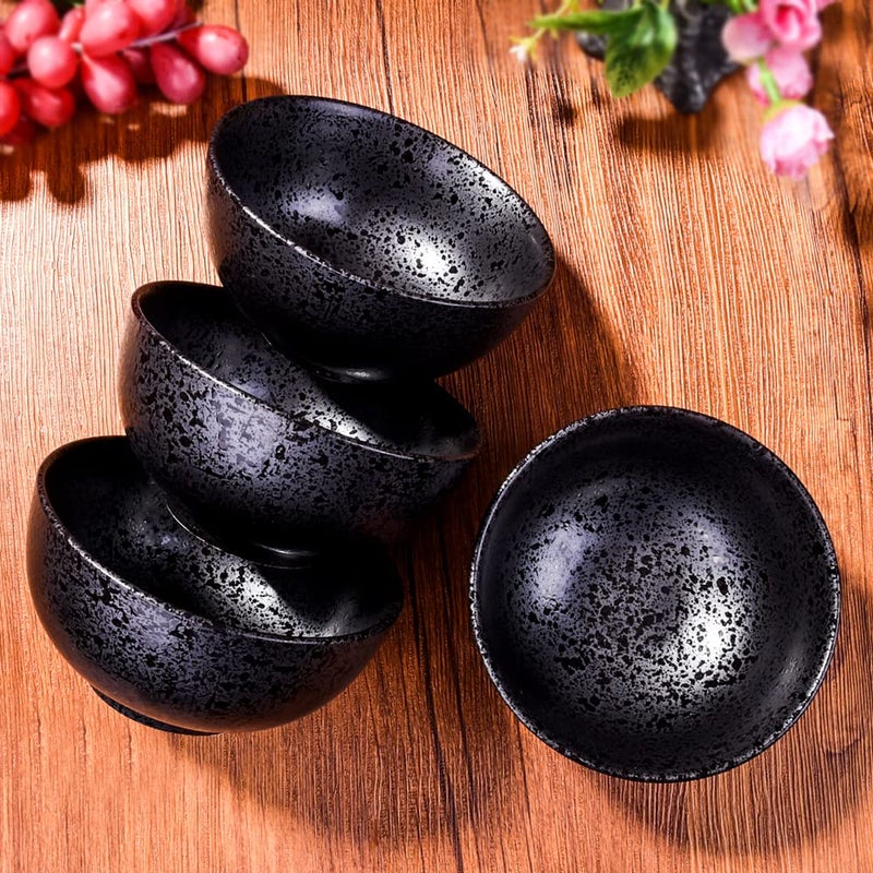 Cerficer Japanese Rice Bowl Set of 4 Black Ceramic Sushi Sauce Bowls for Rice Soup - Image 2